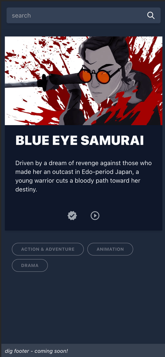 Dig! website screenshot, presenting the mobile movie page