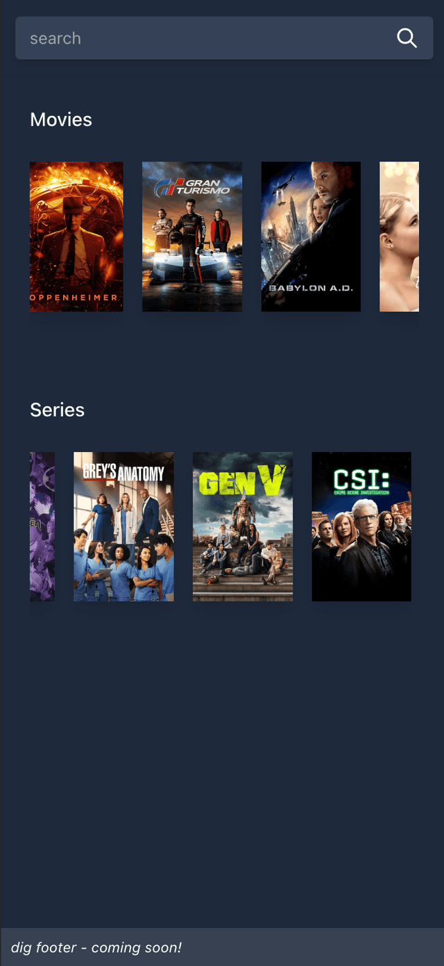 Dig! website screenshot, presenting the mobile movies page